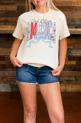 Preppy God Bless America Coquette USA Patriotic Graphic Tee