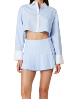 Austin Button Up Crop Shirt-Blue