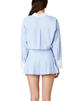Austin Button Up Crop Shirt-Blue