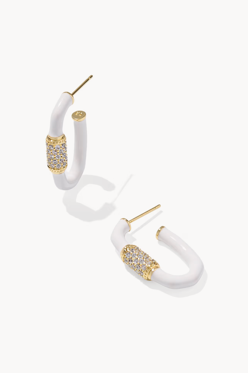 Emery Gold Enamel Hoop Earrings - White