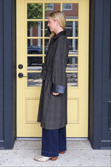 Contrast Faux Leather Collar Plaid Coat