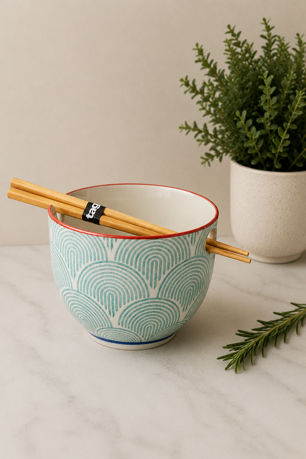 Wave Noodle Bowl with Chopsticks