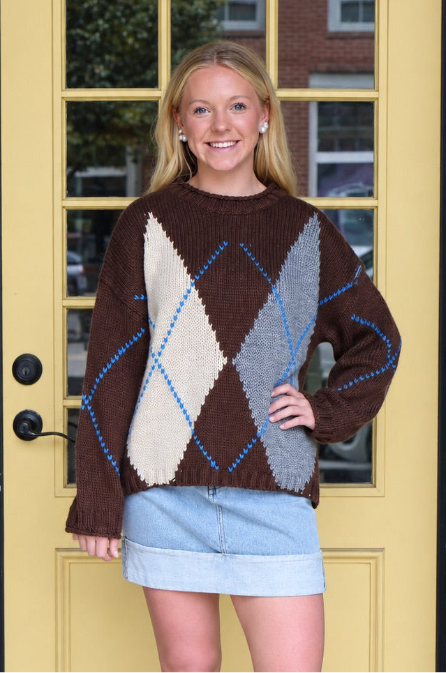 Argyle Roll Neck Sweater