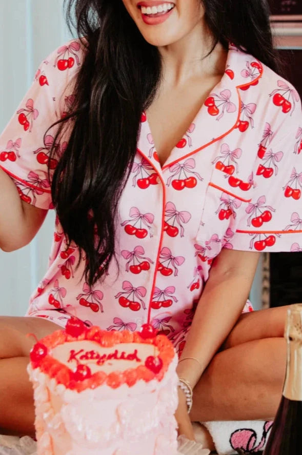 Cherry Bow Cotton Pajamas Set