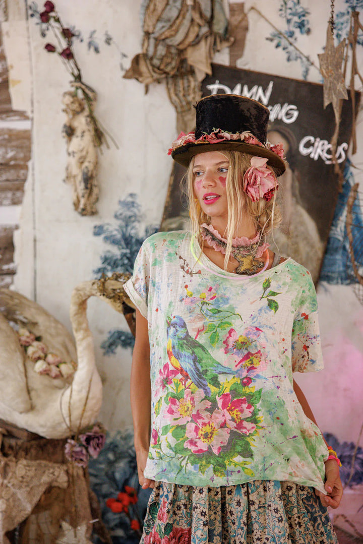 Floral Songbird Art Class Tee-2567