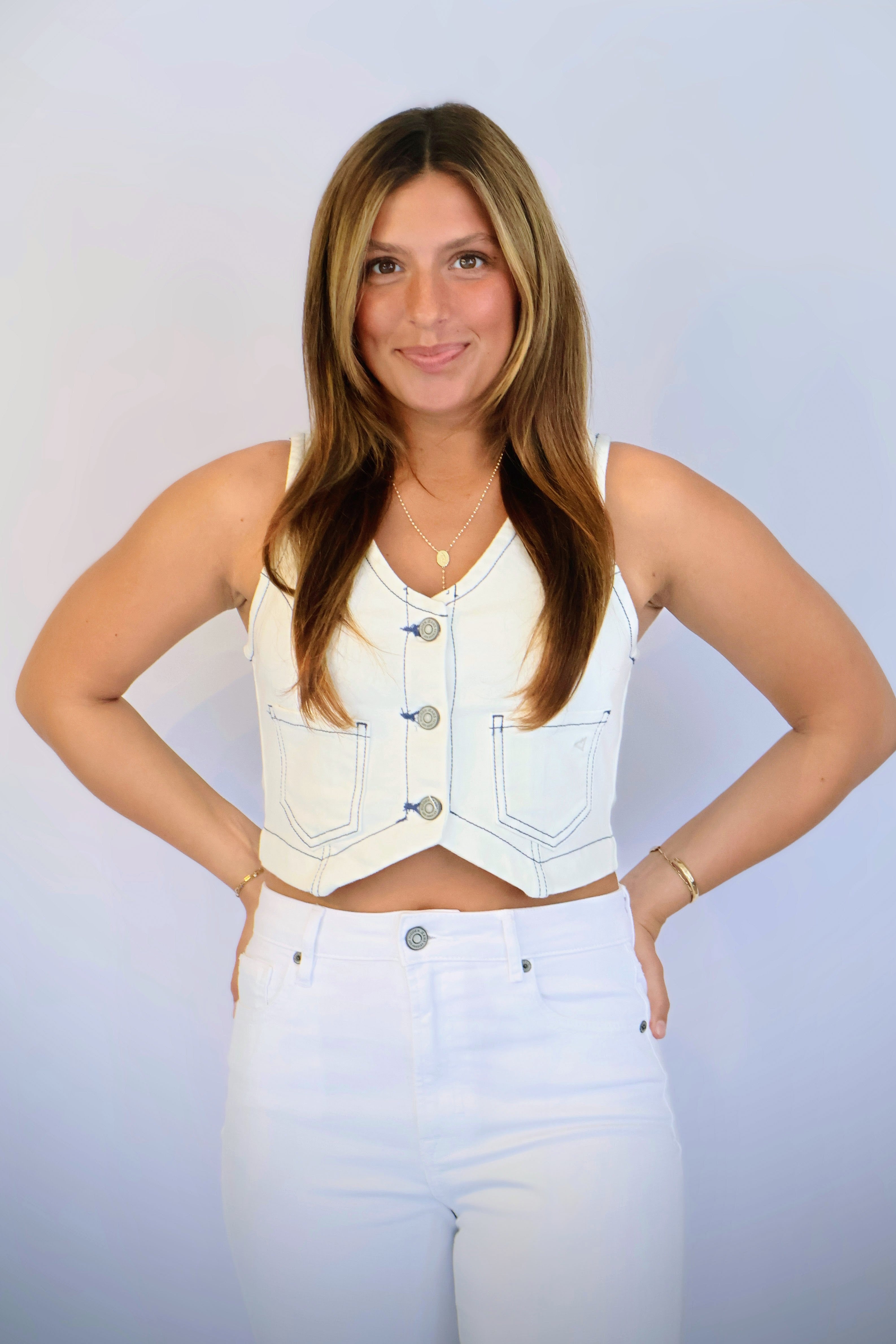 Cropped Fitted Vest-Pearl