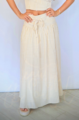 Two-Tone Stripe Waist Tie Midi Skirt