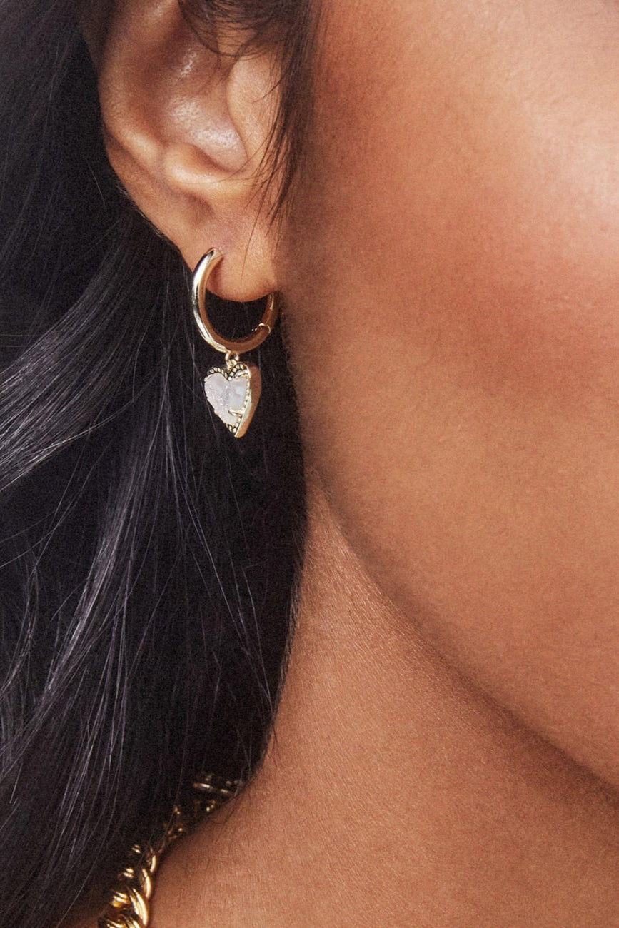 Ari Heart Gold Huggie Earrings - Iridescent Drusy