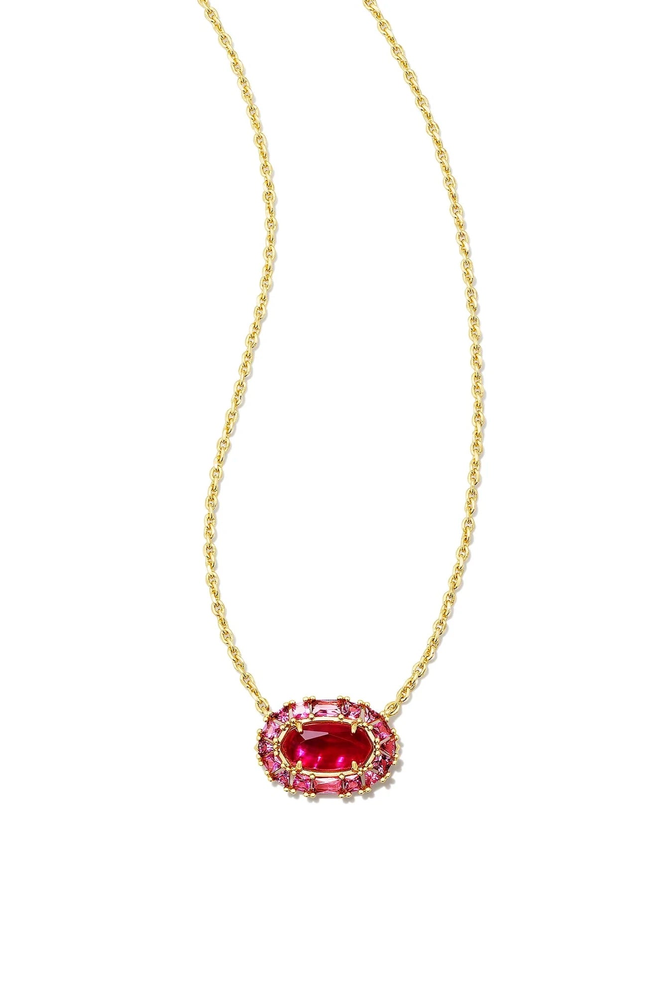Elisa Gold Frame Pendant Necklace - Raspberry Illusion Crystal