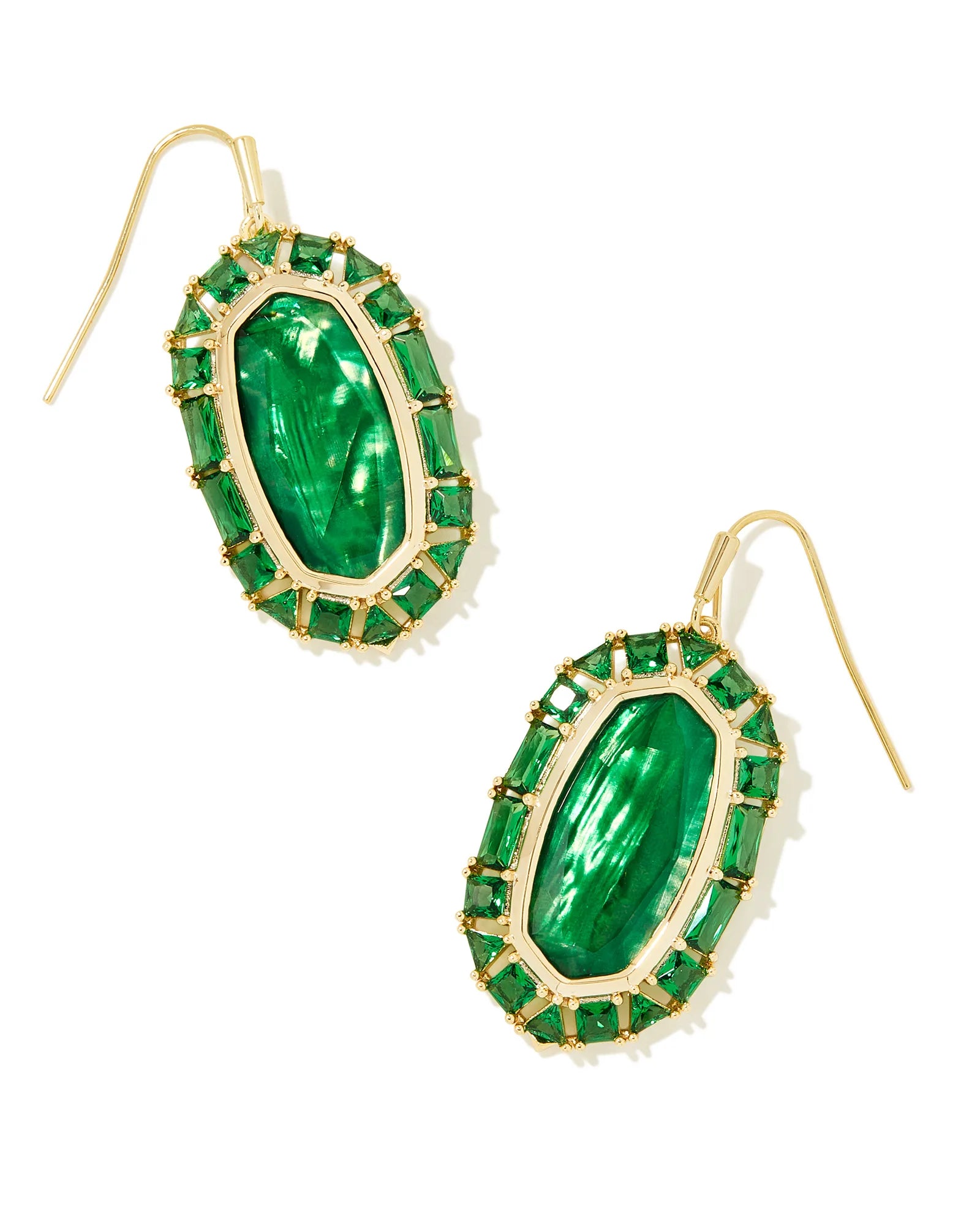 Elle Gold Crystal Frame Drop Earrings - Kelly Green