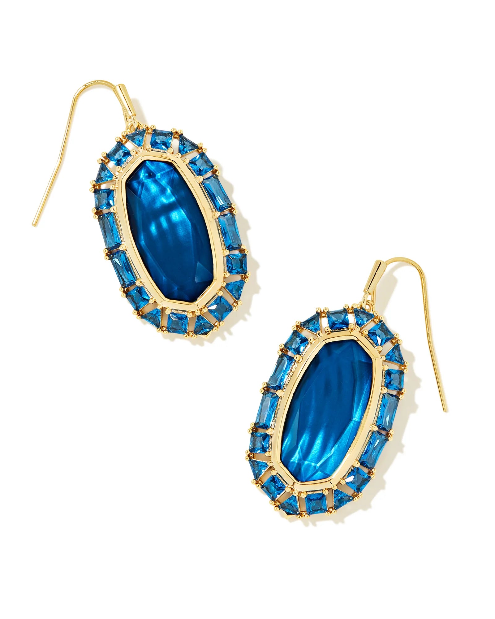 Elle Gold Crystal Frame Drop Earrings - Sea Blue Illusion