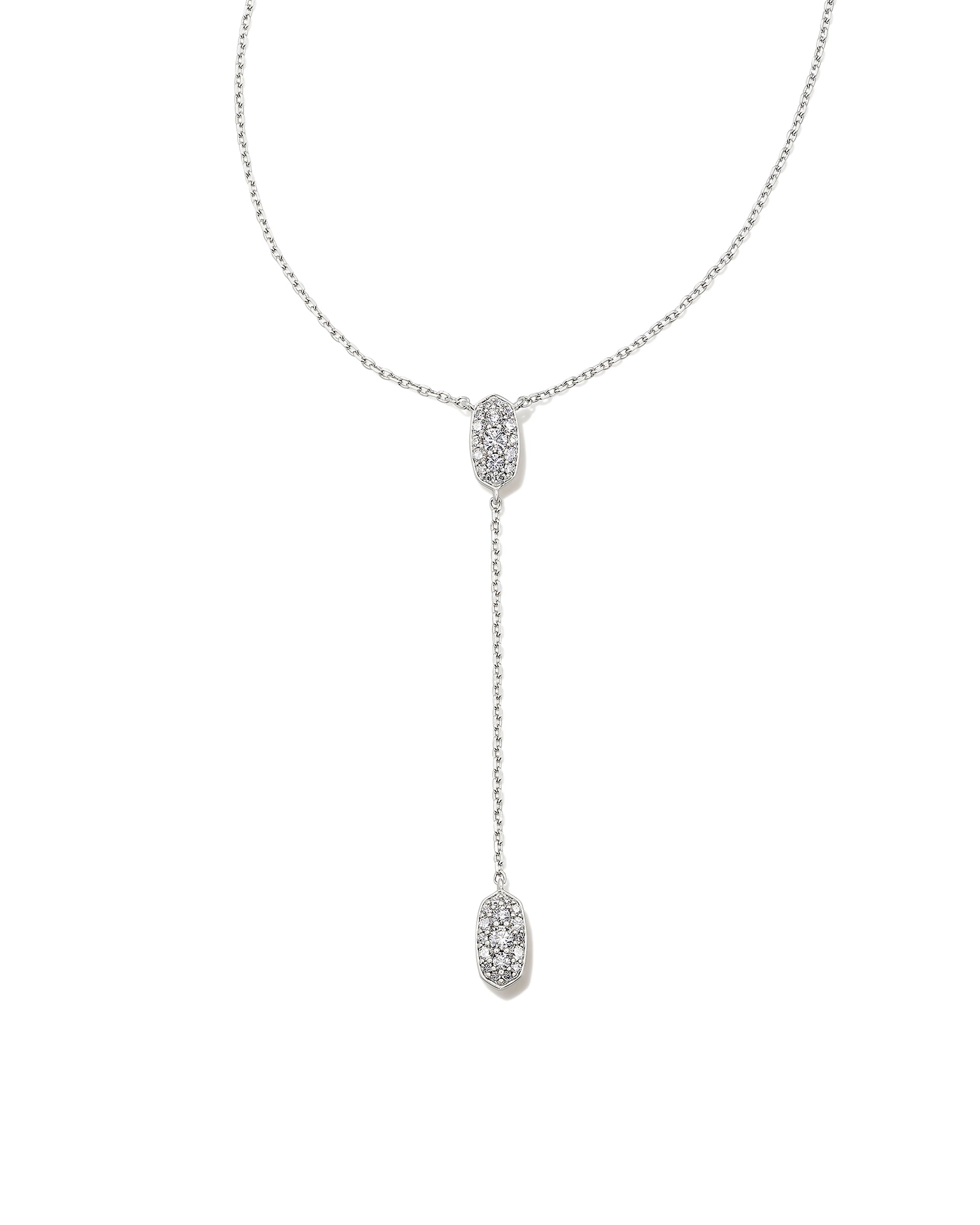 Grayson Rhodium Y Necklace - White Crystal