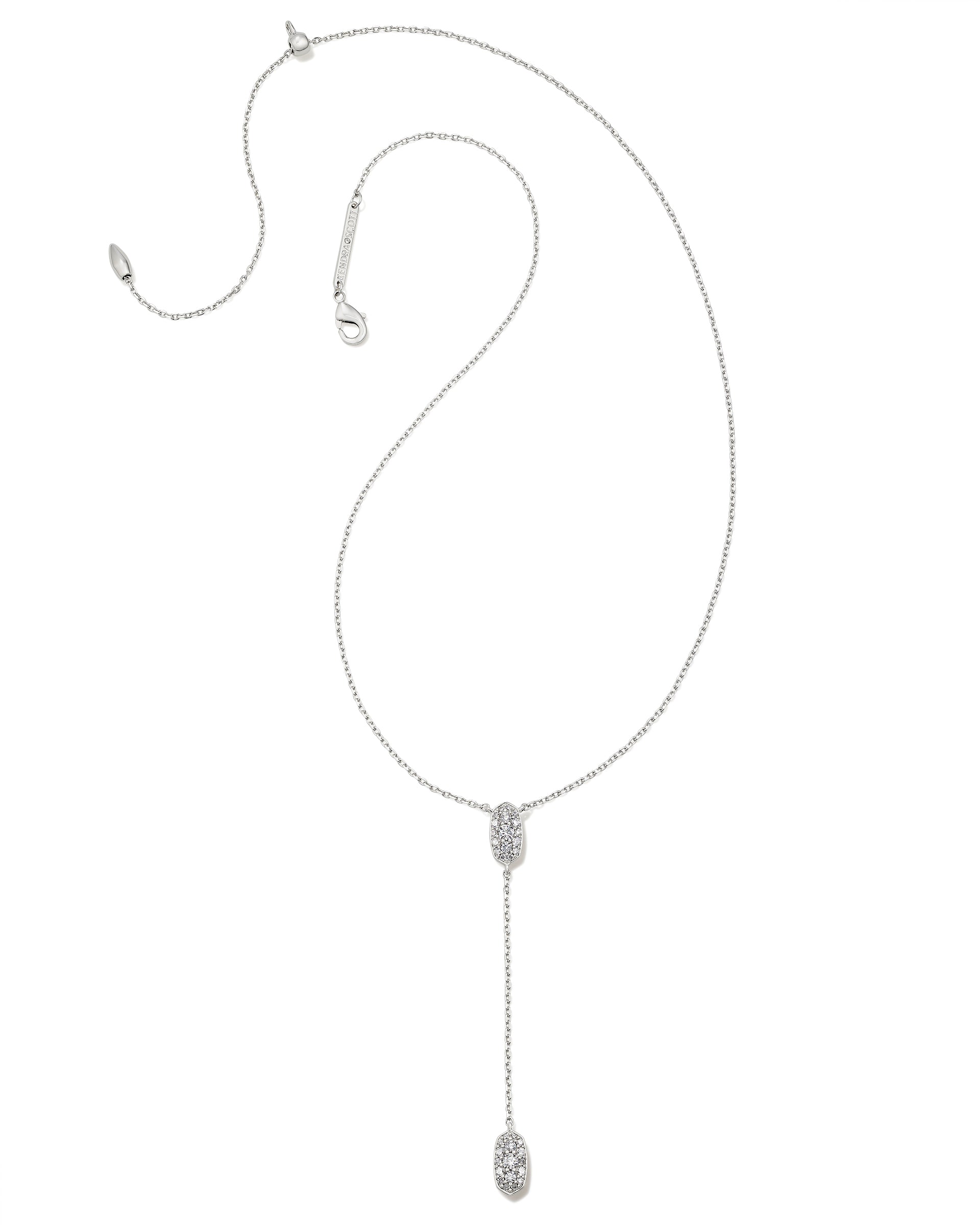 Grayson Rhodium Y Necklace - White Crystal