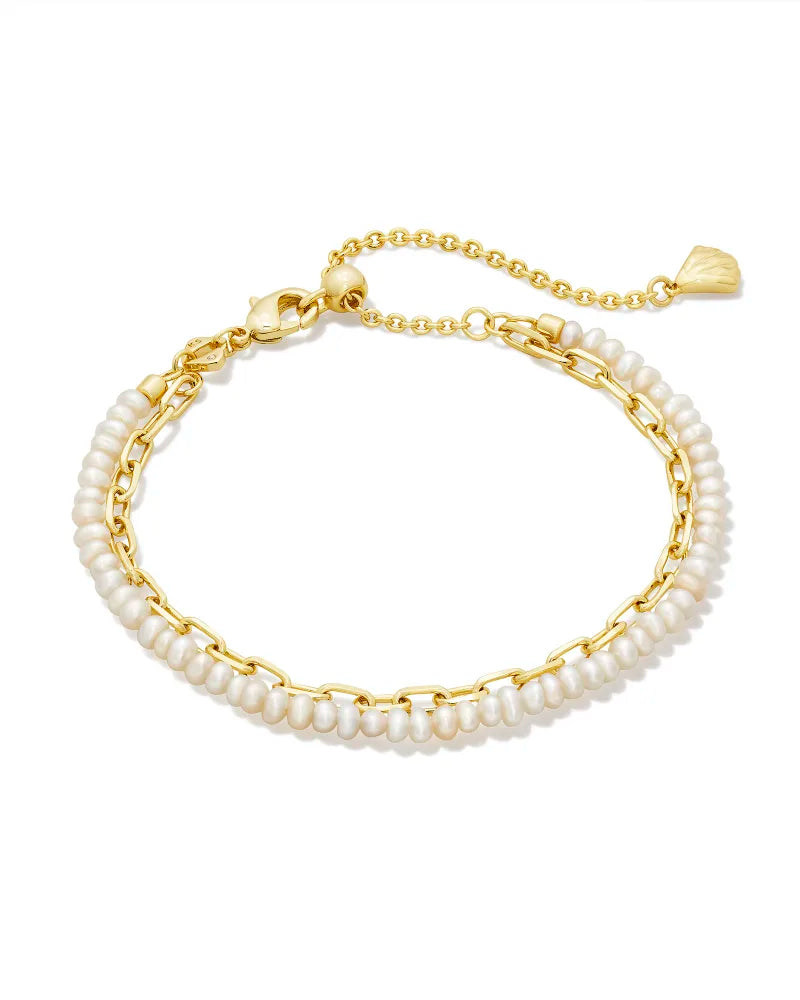 Lolo Multi Strand Bracelet - Gold White Pearl