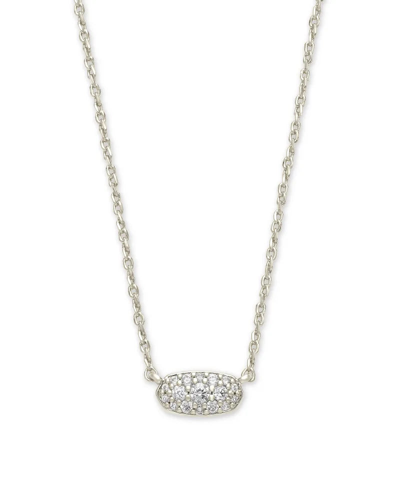 Grayson Rhodium Pendant Necklace-White Crystal