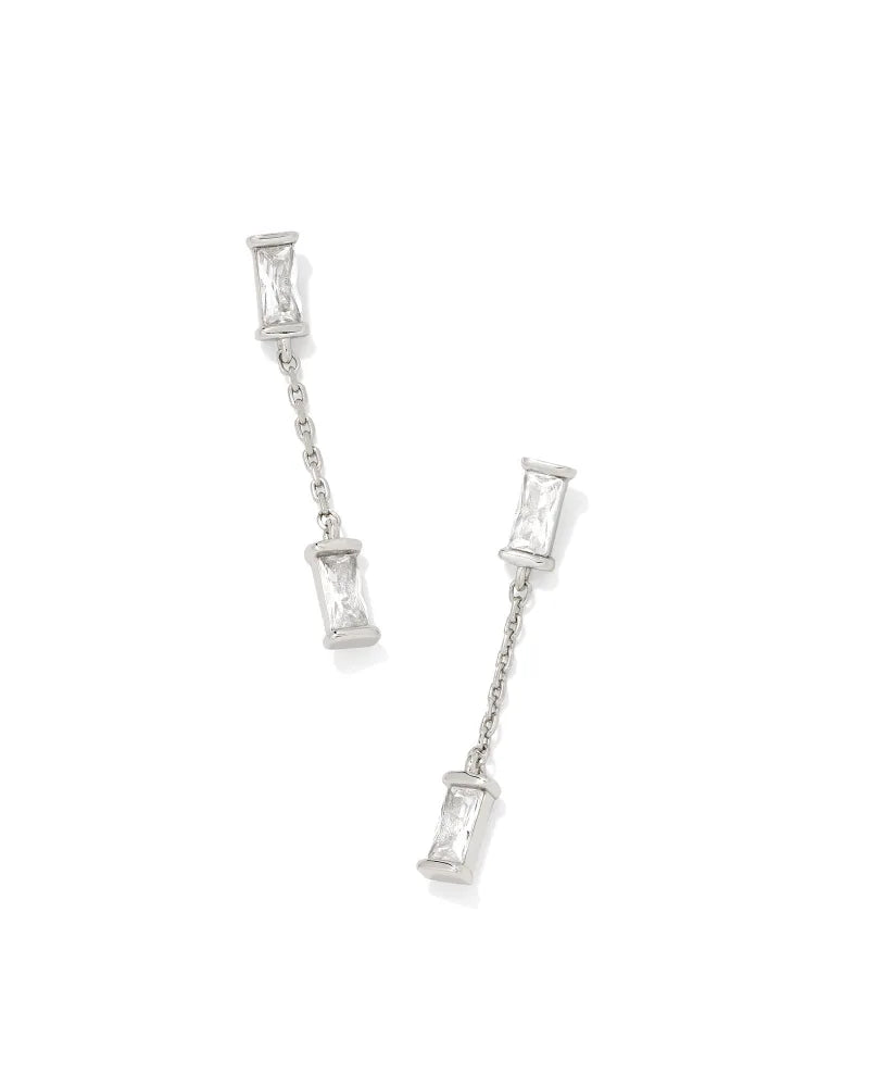 Juliette Rhodium Drop Earrings-White Crystal